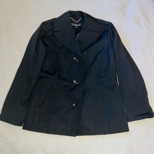 Black Trench Coat Short Ellen Tracy Rain Jacket Belt Loops Size PP
